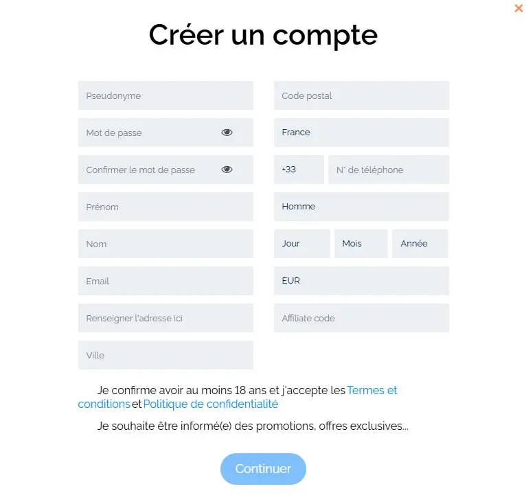 Processus d'inscription JACKPOT BOB CASINO