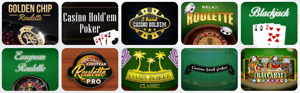 Jeux de table au JACKPOT BOB CASINO